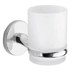 PORTA SPAZZOLINI CROMATO CON BICCHIERE IN VETRO SATINATO serie VERMONT GEDY